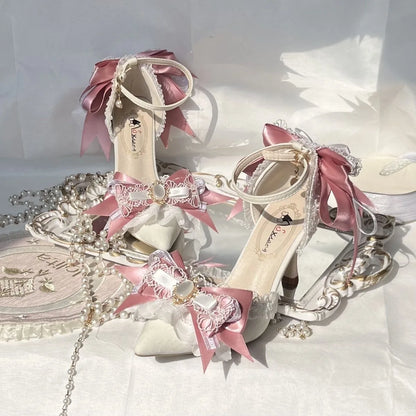 Pink Heeled Sandals Lolita Heels Shoe and Bag Set Luxury Woman High Heels Party Shoes Woman Bow Weddings Bridal Shoes Y2K Heels
