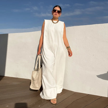 Yeezzi Solid Color Sleeveless Wide Leg Overalls Summer Fashion Female Loose Black White Casual Cool Jumpsuits For Women 2025 New