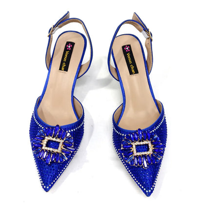 Latest Elegant Wedding Italian Diamond Design Shoes Women's African Party Shoes Crystal Shoes High School High Heels