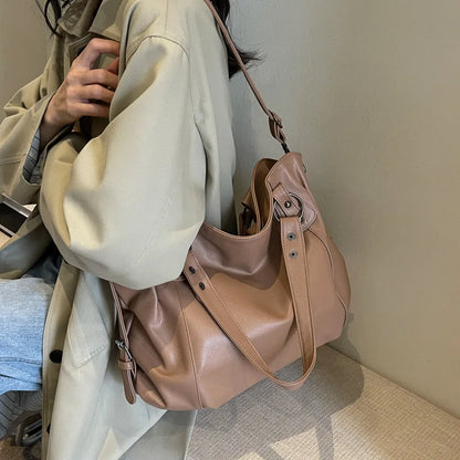 Ladies Large Capacity Brand Handbag Pu Leather Women's Retro Tote Bag Korean Fashion Shoulder Bag Winter White Zipper Handbag