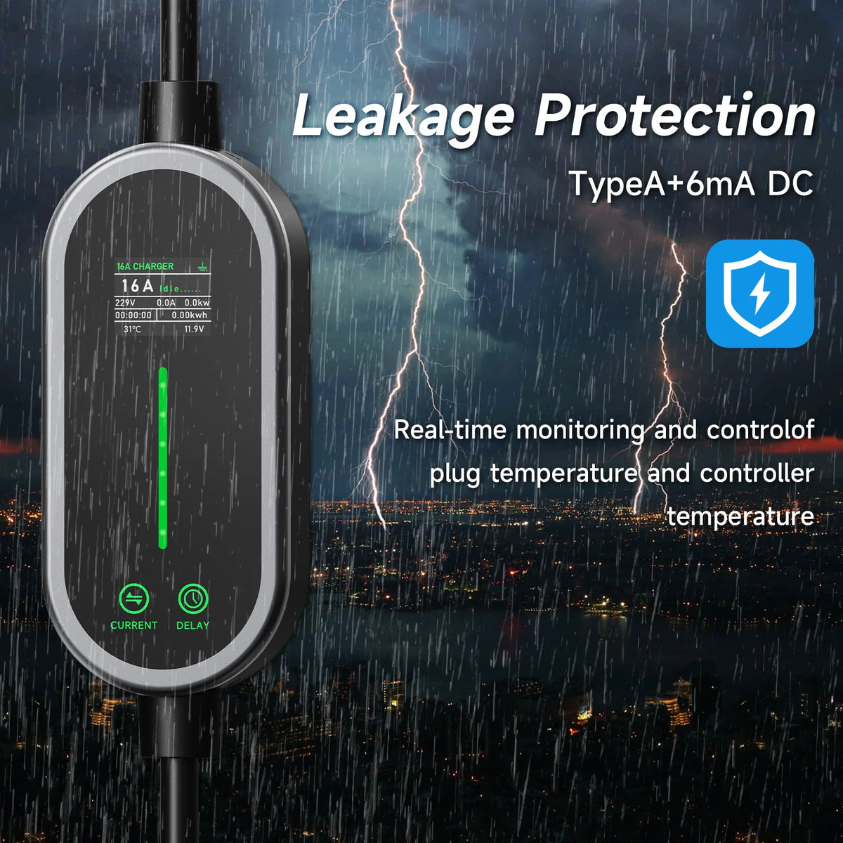 JNTAFEV EV Charger Portable 3.6kW TS-NACS Charger Plug 2.8" LCD Screen with Set Delay Schedule Charging Station for Tesla Cars