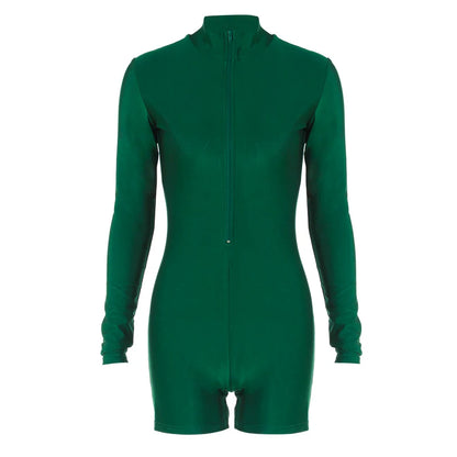 Hugcitar Solid Turtleneck Long Sleeve Zip Up Sexy Slim Skinny One Piece Playsuit 2024 Fall Women Fashion Streetwear Party Romper