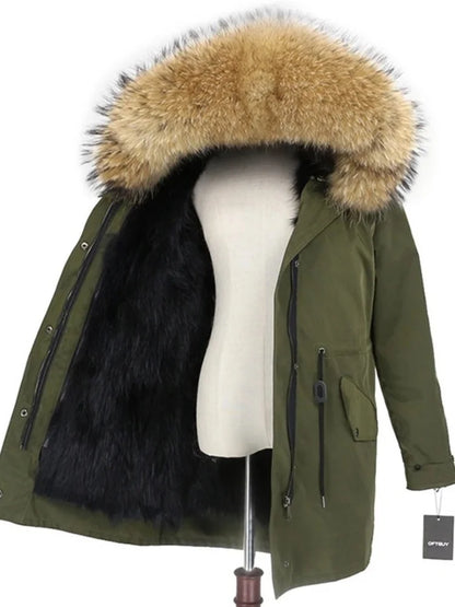 Real Fur Coat Winter Jacket Women Long Parka Waterproof Big Natural Raccoon Fur Collar Hood Thick Warm Real Fox Fur Liner coat