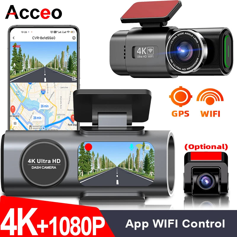 ACCEO 4K Car DVR Mini Video Recorder 24H Parking Dashcam Support Dual Lens 1080P Black Box Room Rearview Camera Night Vision