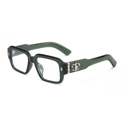 Retro Gothic Square Optical Glasses With Metal Fleur-de-lis Ornament Unisex Fashion Eyeglasses Anti Blue Light Computer Eyewear