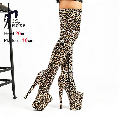 2026 New Gladiator Platform Over-the-knee Boots 20CM/8Inch Ultra High Heels Leopard Pole Dance Shoes Women Slimming Thigh Boots