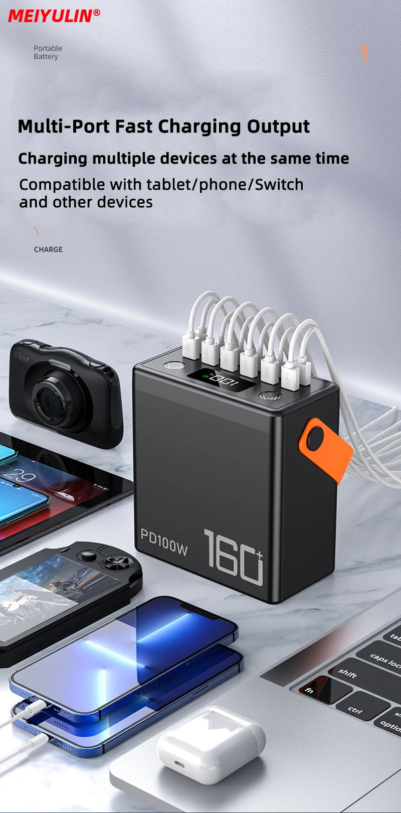 PD100W 160000mAh Power Bank Station Fast Charger Portable Emergency Charging External Battery for iPhone 15 Xiaomi Tablet laptop