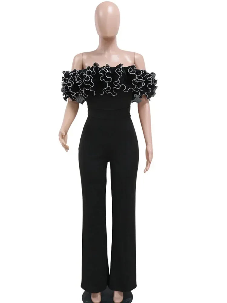 Sexy Slash Neck Slim Fit Jumpsuit for Woman Jumpsuits Rose One Piece Women Club Overalls Celebrities Outfits Party Sexy Rompers
