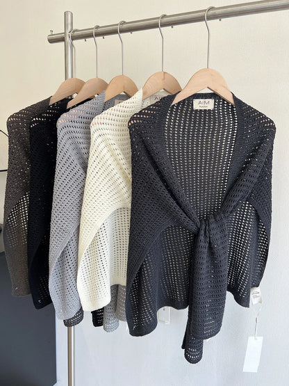 Knitted Hollow T-shaped Shawl for Women 2026 Summer New Thin with Wool Knot Decoration Sun-protective Vest on The Shoulders
