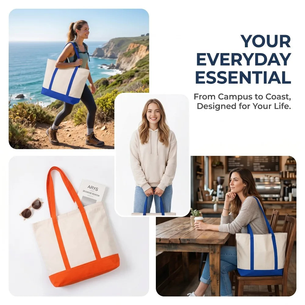 1/3/6PCS Heavy Duty Canvas Tote Bag with Front Pocket Blank DIY Reusable Grocery Shoulder Bag for Women Office School Beach