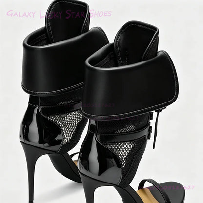 Black Metal Ring Rivet Button Sandals Dark Green Lace Up Stiletto Heels Women Round Toe Open Heels Ankle Strap Gold Summer Shoes
