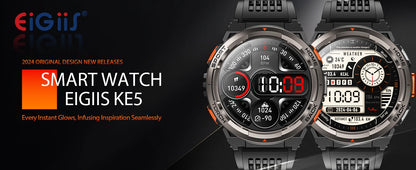 EIGIIS KE5 3ATM Waterproof Smart Watch for Men with LED Flashlight 1.45'' HD Rugged Smartwatch with 530mAh Big Battery
