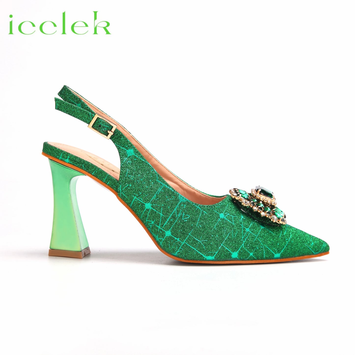 Women High Heels Sandals Shinning Material with Rhinestone Italian Design T.Blue Color Pointed Toe Shoes and Bags Set