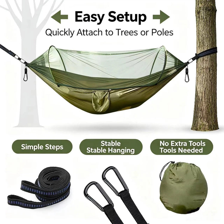 Outdoor Double Hammock with Mosquito Net Lightweight Portable Anti Bug Hammock Fast Install for Camping Hiking Travel Backyard
