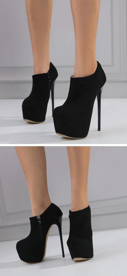 Aneikeh Spring Fashion Round Toe Ankle Boots Platform Women Zip Extreme Club Style Ultra High Heels Party Shoes Zapatos Mujer