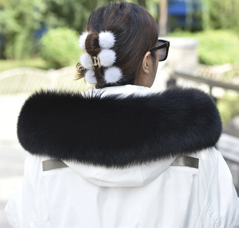 100% Real Fox Fur Collar Winter removable fur Hood Trims Warm Furry Decor Shawls for Coat Parkas Luxury Female fur Scarf