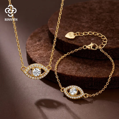 Rinntin 925 Sterling Silver Evil Eye Moissanite Necklace Minimalist Lucky Protection Pendant Jewelry Gift for Women MON24