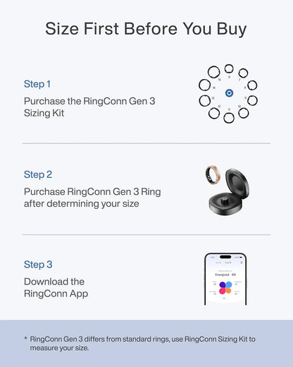 RingConn Gen 3 Smart Ring Vascular Trends Tracking No Subscription App Vibration Alert Sleep Fitness Heart Rate Monitor 14-Day