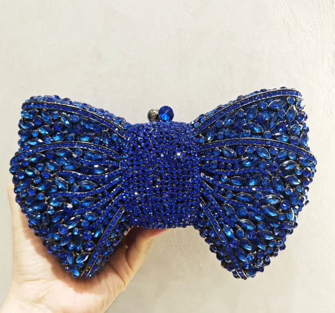 XIYUAN Silver White Rhinestone Evening Bag Muti-color Bow Diamond Clutches Wedding Party Purse Female Luxury Bridal Handbag Gift