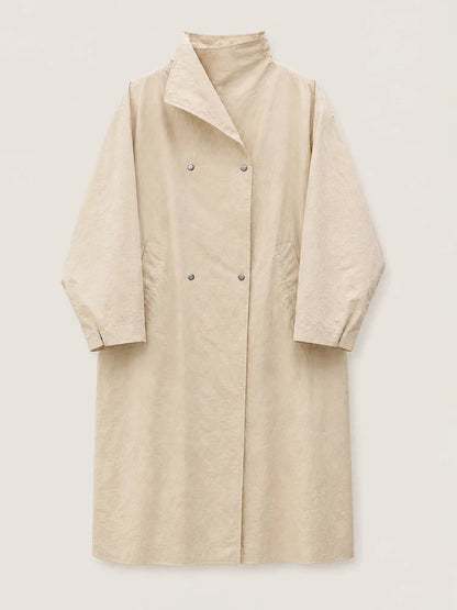 Convertible Collar Oversized Maxi Trench Coat Women Snap Buttons Dolman Sleeve Patch Pockets Outerwear New Ladies Trench Jacket