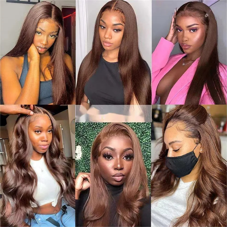 HD 13x6 13x4 Lace Frontal Wigs 100% Raw Vietnamese Chocolate Brown Straight Virgin Hair Pre Plucked Lace Front Human Hair Wigs