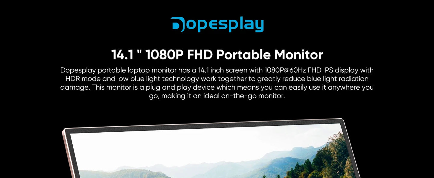 Dopesplay 15.6inch Portable Monitor FHD 1080P IPS External Screen Extender Plug Play Stand Monitors for Laptop Switch Gaming Mac