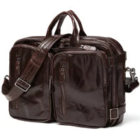 High Quality Genuine Leather Men Briefcase Business bag Crazy Horse Leather Large 17"inch Laptop Bag male Portfolio Office Case