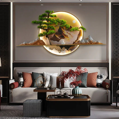 TINNY Modern LED Wall Picture Light Inside Creative Chinese Pine Landscape Mural Sconces Lamp for Home Living Bedroom Study