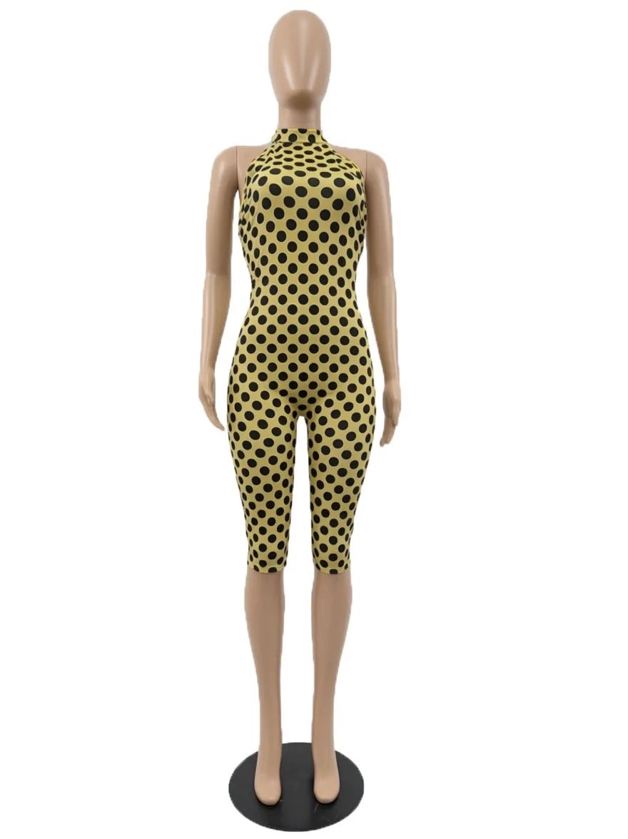 European and American New Style Women's Clothing Spring and Summer Polka Dot Print Elastic Halter Neck Backless Slim Fit Jumpsuit Women's Jumpsuit
