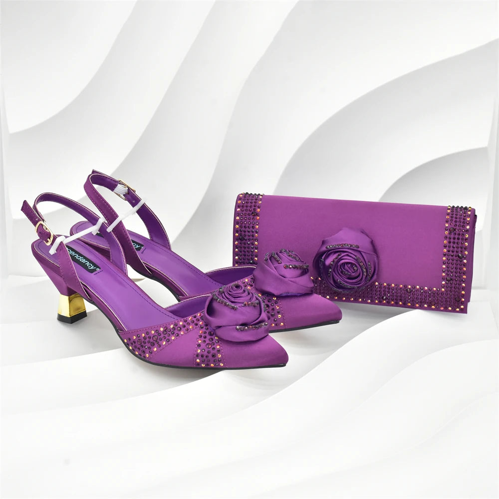 Women Nigerian Italian Shoes and Bags Set Decorated with Handmade Flowers Bag and Shoe Set Women Luxury 2026 High Heels Pumps