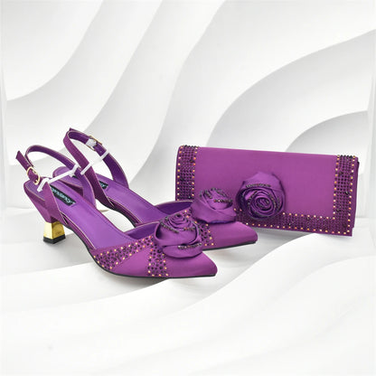 Women Nigerian Italian Shoes and Bags Set Decorated with Handmade Flowers Bag and Shoe Set Women Luxury 2026 High Heels Pumps