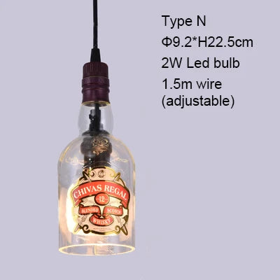 Retro Industrial Loft Wine Bottle Pendant Lights Restaurant Cafe Bar Glass Hanging Lamp Clothing Store Lustre Indoor Lighting