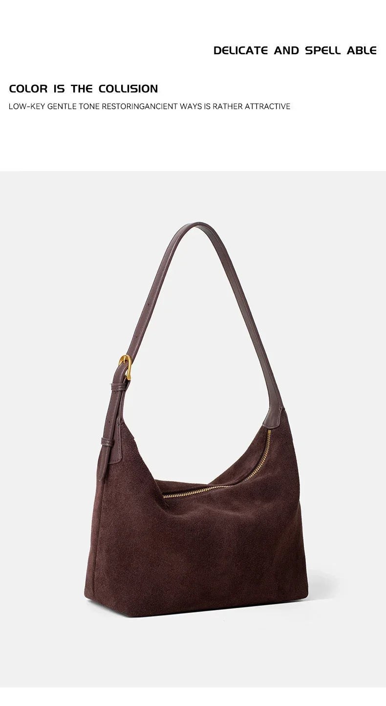 Winter Women's Natural Suede Leather Crossbody Bag Female Casual Versatile Shoulder Handbag Ladies Classic Cowhide Underarm Bags