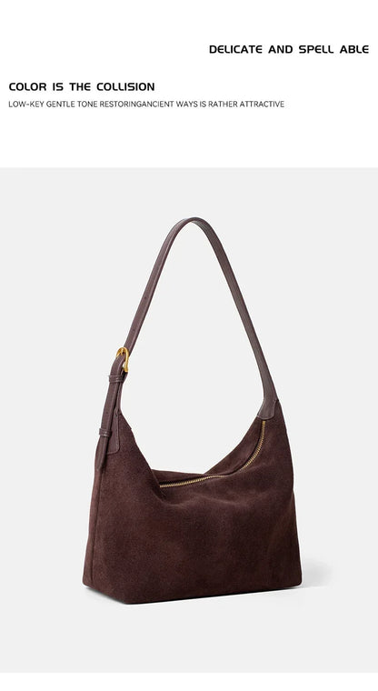 Winter Women's Natural Suede Leather Crossbody Bag Female Casual Versatile Shoulder Handbag Ladies Classic Cowhide Underarm Bags