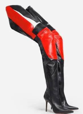 Fashion Leather Pointed Toe Zip Boots Women Design Sexy Stiletto High Heel Knee High Boots Lady Shoes Party Fall Luxury