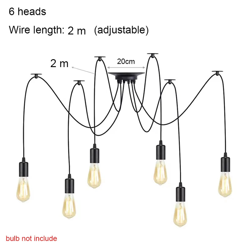 DIY Spider Lights Vintage Chandelier Edison Industrial Hanging Lamp Ceiling Multiple Pendant Light Kitchen Farmhouse Living Room
