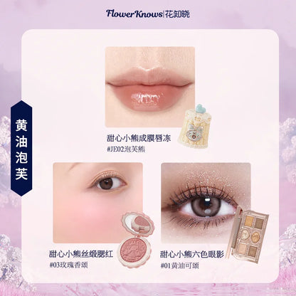 Flowerknows Complete Makeup Gift Set Long-Lasting Lip Glaze,Blush & Shimmer Eyeshadow Palette,All-in-One Beauty Kit Gift Box