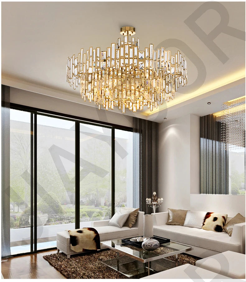 Luxury Dining Living Room Chandelier Modern Round Ceiling Pendant Lights Interior Decoration Golde Crystal Led Ceiling Light