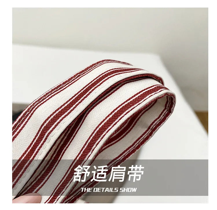 Contrast Color Stripes Women Shoulder Bags Versatile Ladies Large Capacity Tote Bag Lightweight Portable Female Shopping Handbag