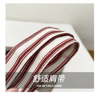 Contrast Color Stripes Women Shoulder Bags Versatile Ladies Large Capacity Tote Bag Lightweight Portable Female Shopping Handbag