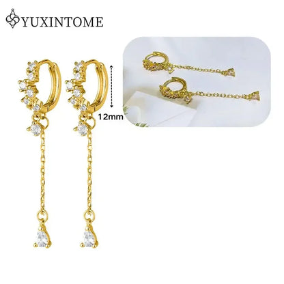 Women's 925 Sterling Silver Ear Needle Crystal Zircon Water Droplets Stud Hoop Gold Huggie Earrings Premium Luxury Party Jewelry