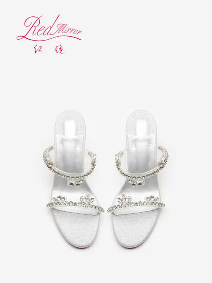 Rhinestone Heeled Sandals Red Shiny Bottoms Luxury Brand Hollow 2027 Elegant High Heels Sexy Slingbacks Ladies Shoes Women Shoes