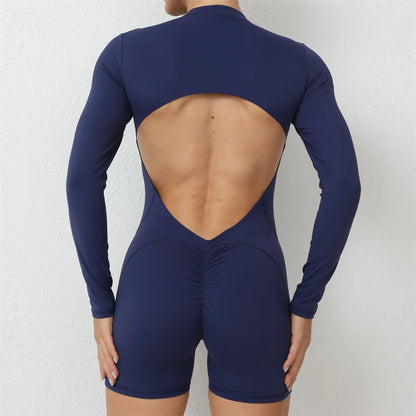 2026 Pad Zipper Long Sleeve Yoga Set Women One Piece Jumpsuit Gym Workout Shorts Fitness Bodysuit Sports Athletic Suit XP358