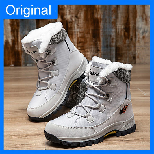 Men Snow Boots Winter Warm Plush Trendy Lace Up Cold Resistance Boots Outdoor Hiking Thick Soled Wear-resistant Sports Boots Man