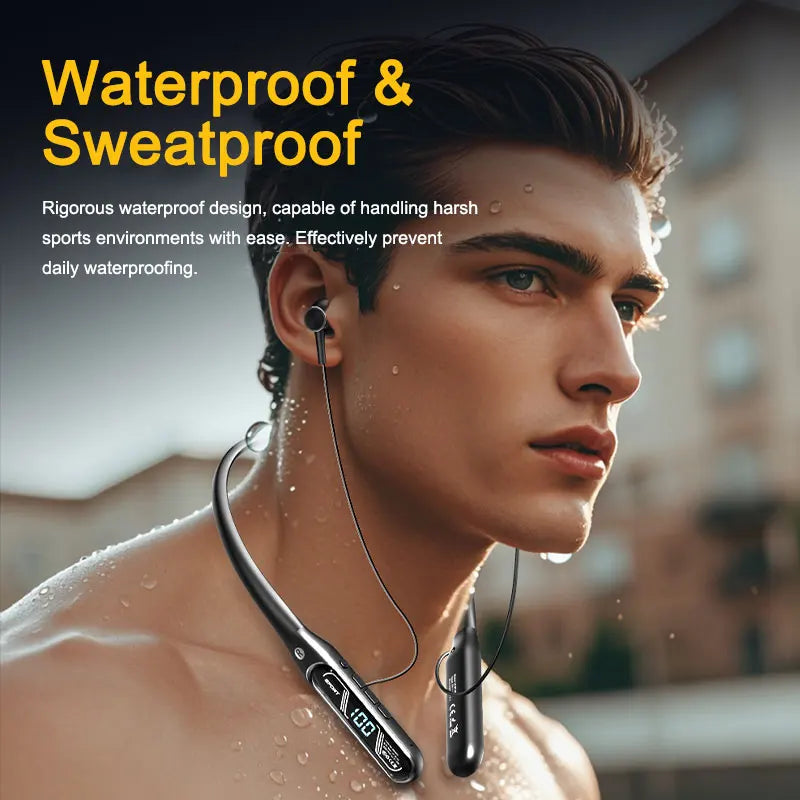 EARDECO Dual Screen Neckband Earphones Bass 5.4 Bluetooth Headphone Sport Wireless Headphones Outdoor Waterproof Dustproof