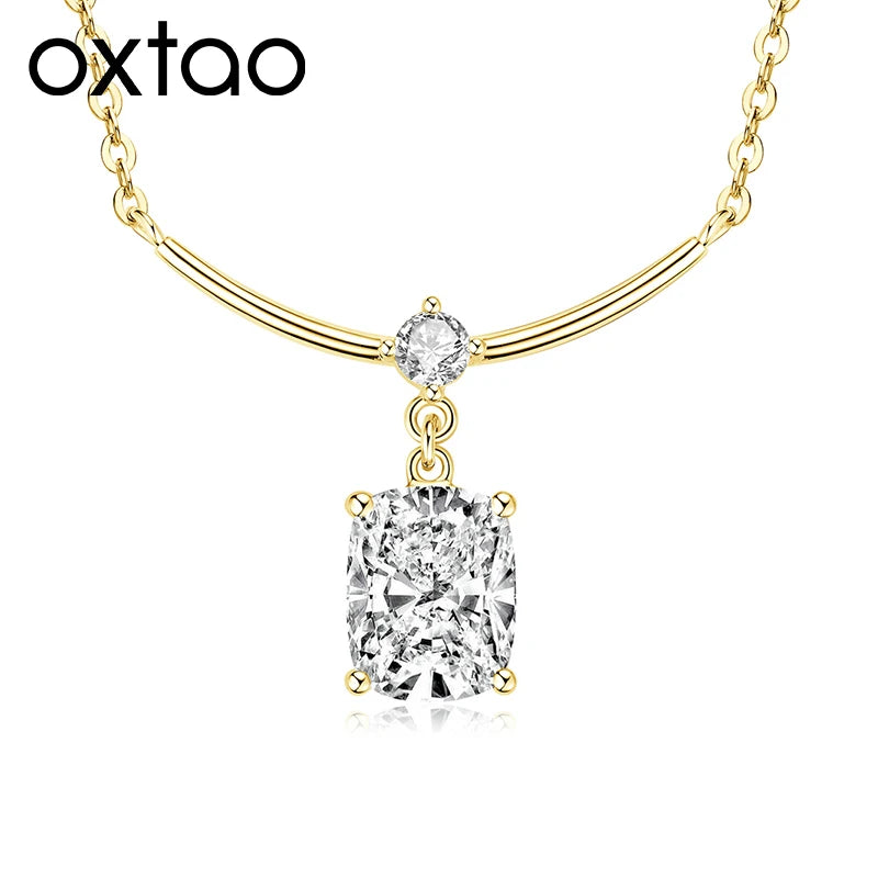OXTAO Big Moissanite Smile Necklaces 7x9mm Cushion Cut D VVS1 for Women Exquisite Pendant Necklaces Clavicle Chain Fine Jewelry Gift 14K Gold Filled