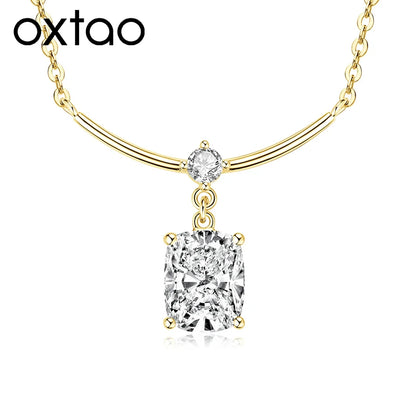 OXTAO Big Moissanite Smile Necklaces 7x9mm Cushion Cut D VVS1 for Women Exquisite Pendant Necklaces Clavicle Chain Fine Jewelry Gift 14K Gold Filled