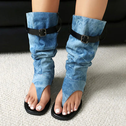 New Fashion sandalias femininas Clip Toe Chunky Heels High Top Sandals Women Knee High Boot Summer Shoes Lady Flip Flops WSH5264