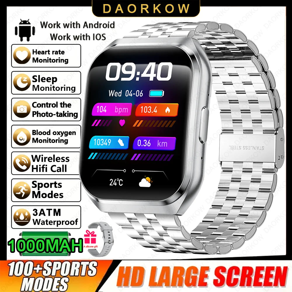 New Smart Watch Man 1000mAh Long Standby Outdoor Smartwatch Men IP68 Waterproof Heart Rate Sport BT Call Big Battery Smart Watch