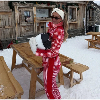 Thicken Print Cotton Jumpsuits Women High Neck Long Sleeves Zipper Belts Warm Ski Wears Female 2026 Winter New Chic Ski Jumpsuit